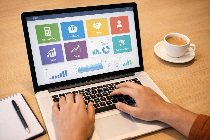 ERP dashboard on laptop screen